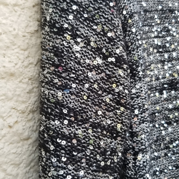 The Limited black gray silver sequin sweater asymmetric stripe small - Picture 3 of 7